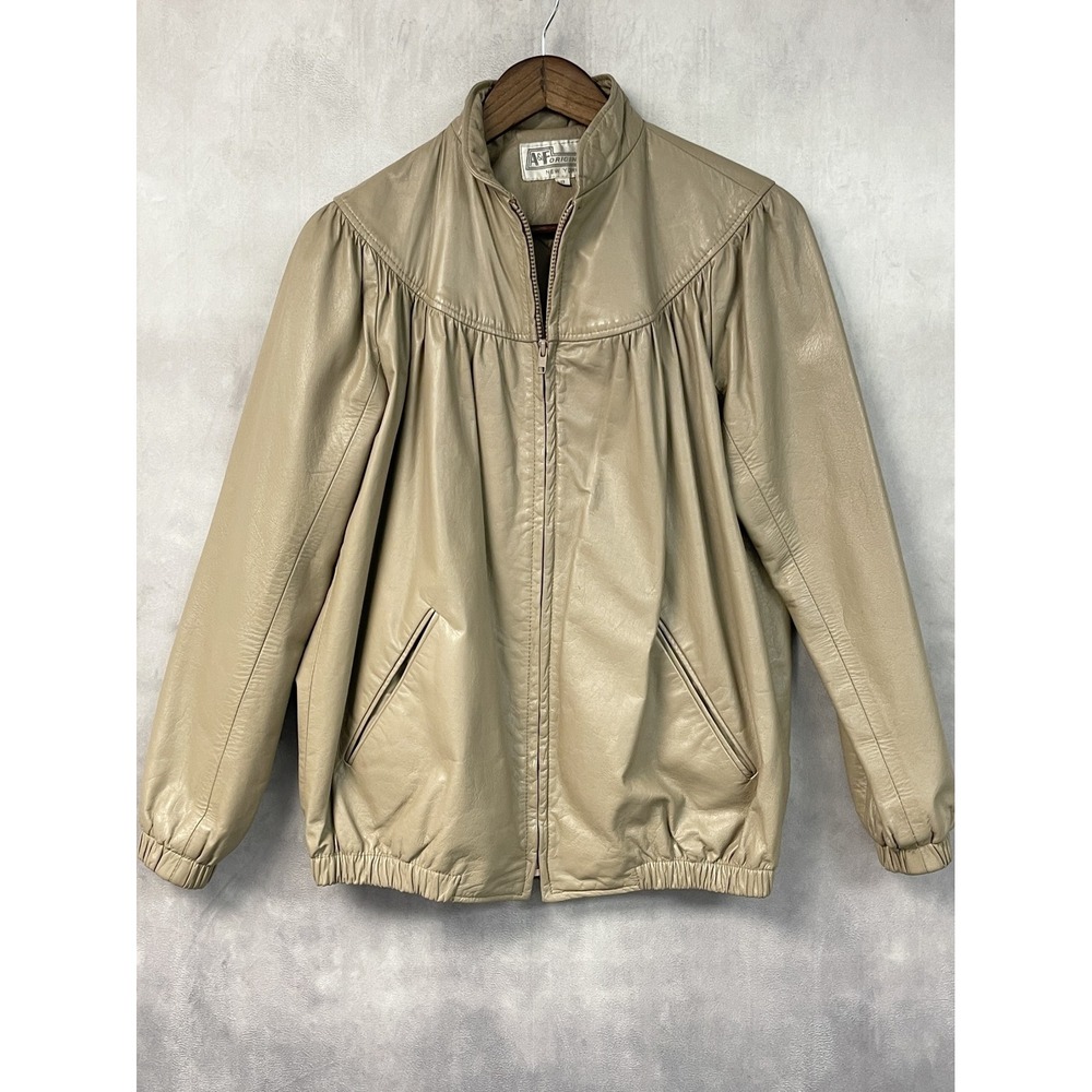 Vintage A&F Originals Women Leather Jacket Size 8 Tan Western Bomber Indie Retro